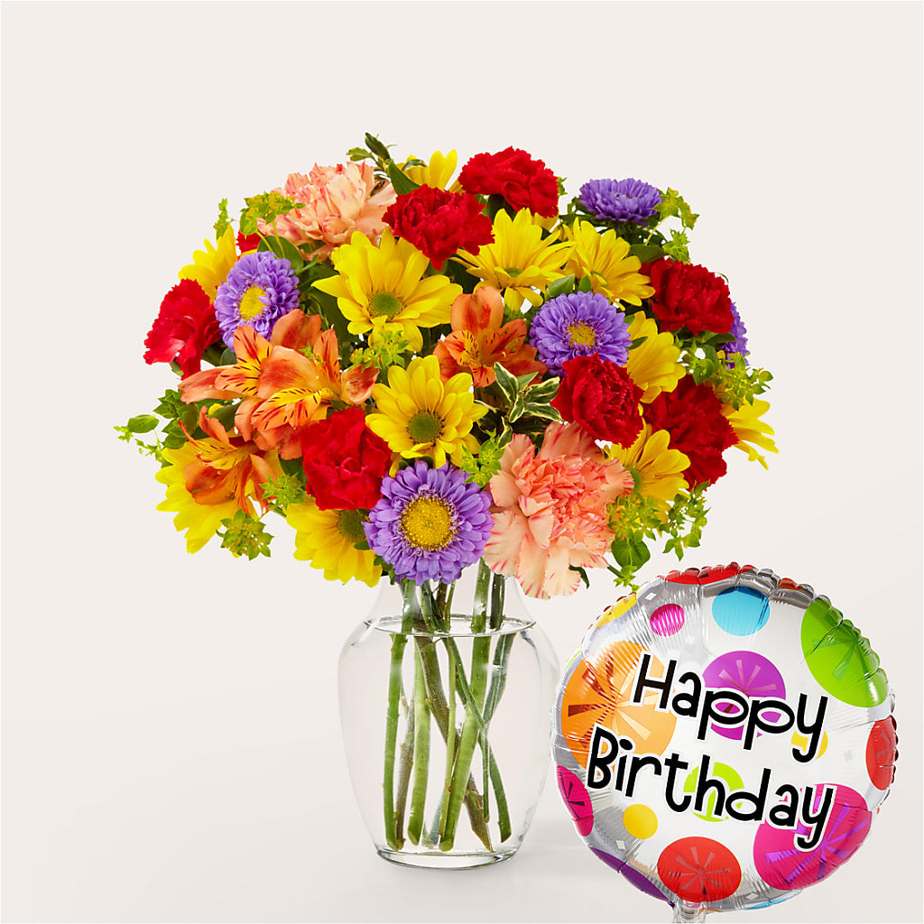 Kaleidoscope Bouquet with Birthday Balloon – Longview Flower Shop, Longview TX