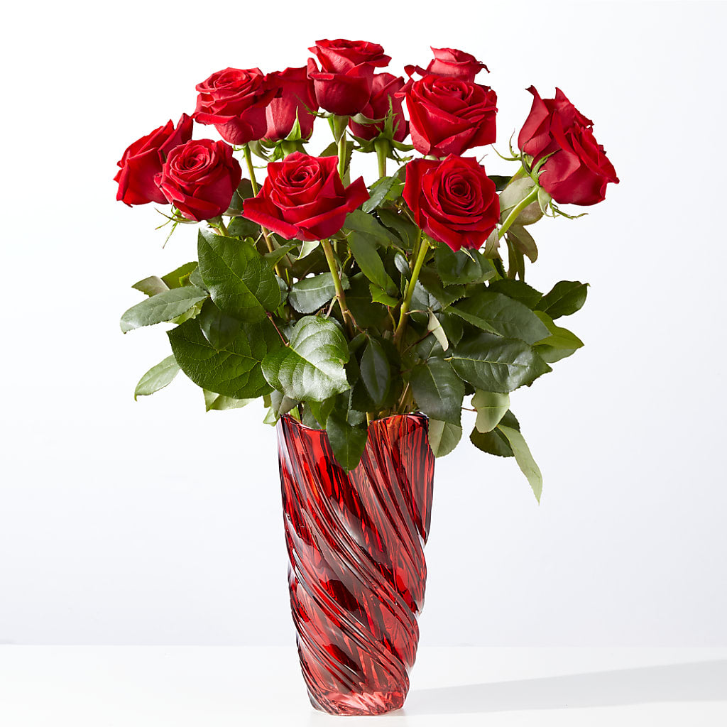Classic Love Red Rose Bouquet with Luxe Swirl Vase – Longview Flower Shop, Longview TX