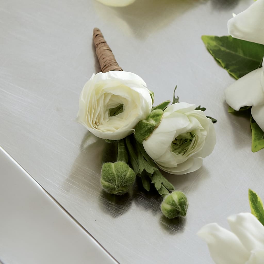 White Ranunculus Boutonniere – Longview Flower Shop, Longview TX