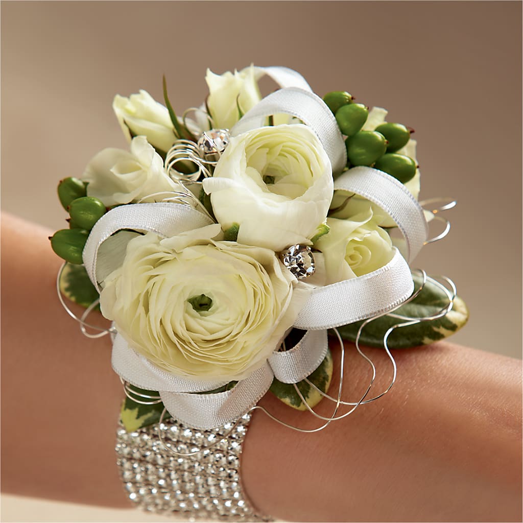 White Wedding Corsage – Longview Flower Shop, Longview TX